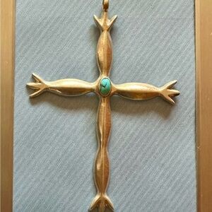 Sterling Silver Cross Pendant with Turquoise Accent